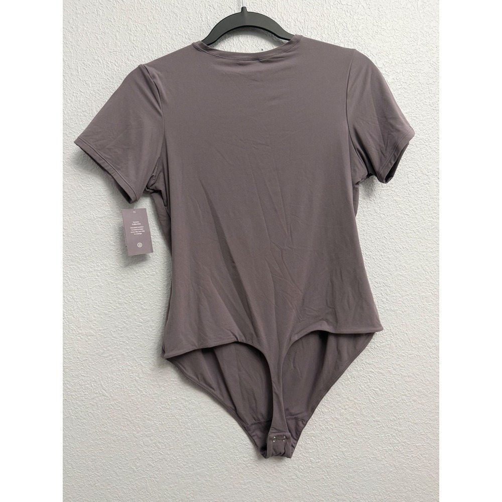 Auden Luxe Stretch Fully Lined Bodysuit Mauve Gray XXL Short Sleeve Crew Neck - Picture 9 of 10